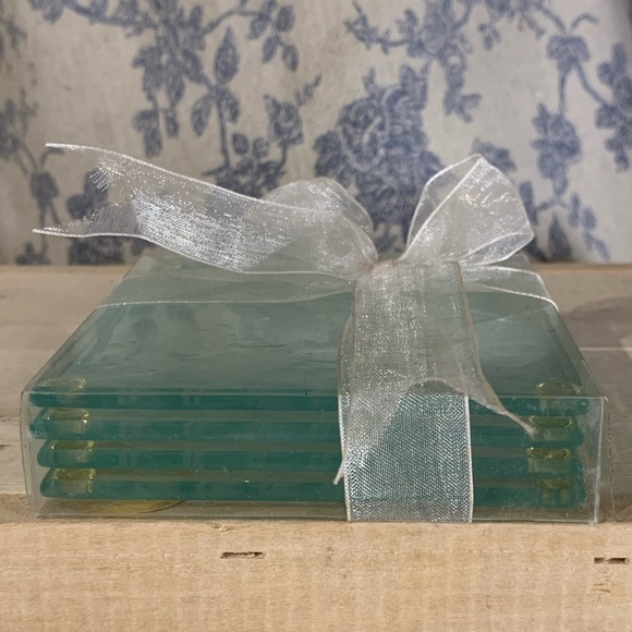 NIP Set of 4 Kate Aspen Etched Glass Nautical Coasters 3.5" Squares - Picture 4 of 9